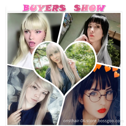 Fashion Long Gold Blonde Synthetic Wig For Women Straight Female Hair Wigs With Bangs Cosplay Party Daily False Hair Wig